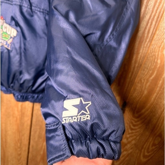 Vintage 1998 Starter Jacket Mens Large Grey Cup Hood Quarter Zip Pullover Chunky - Picture 2 of 11